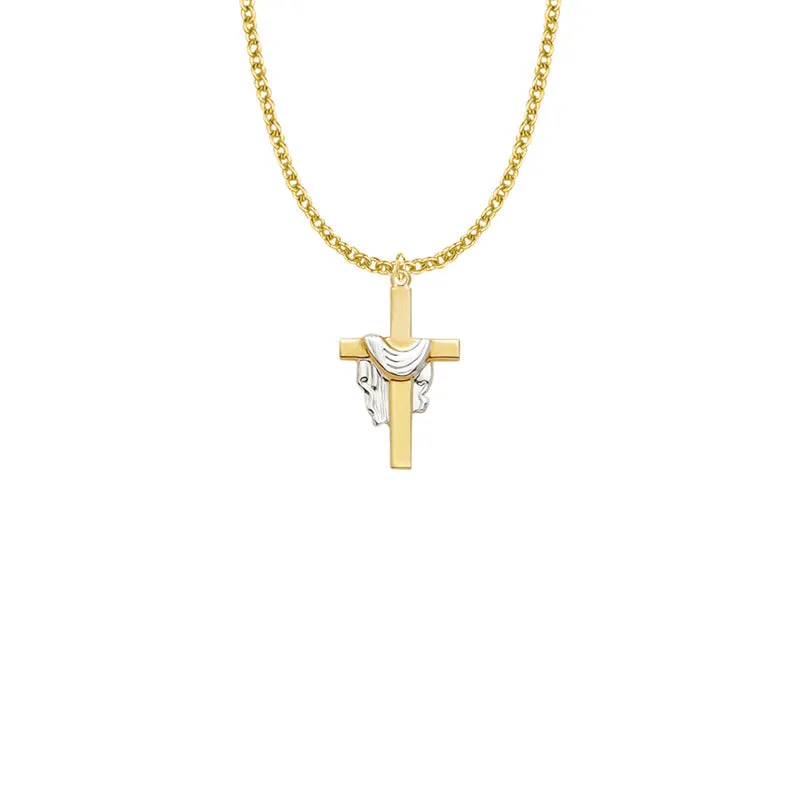 1 Inch Two-Tone 14KT Gold Plated Over Sterling Silver Robe Cross Necklace