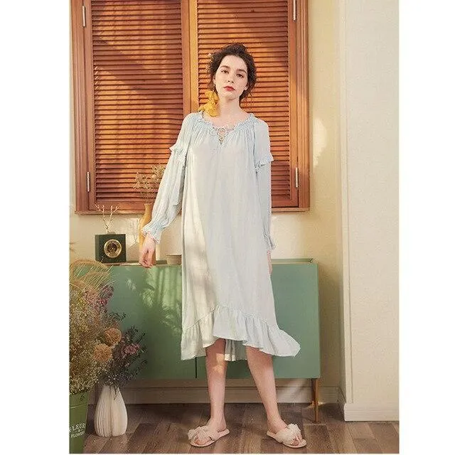 2019 Bathrobe Female Cotton Nightgowns Women Night Wear Home Dress Vintage Sleepwear Honeymoon Nightdress Indoor Clothing T515