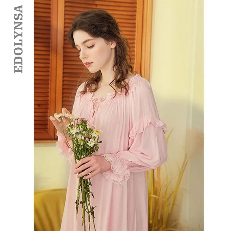 2019 Bathrobe Female Cotton Nightgowns Women Night Wear Home Dress Vintage Sleepwear Honeymoon Nightdress Indoor Clothing T515