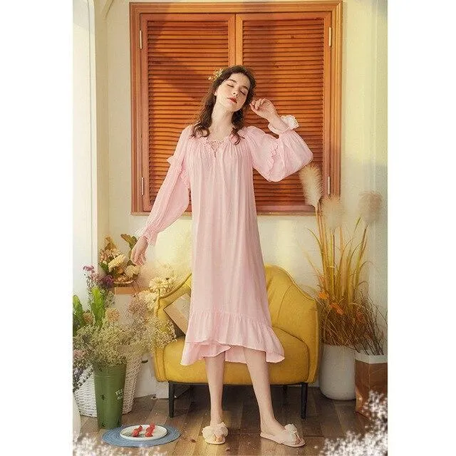 2019 Bathrobe Female Cotton Nightgowns Women Night Wear Home Dress Vintage Sleepwear Honeymoon Nightdress Indoor Clothing T515