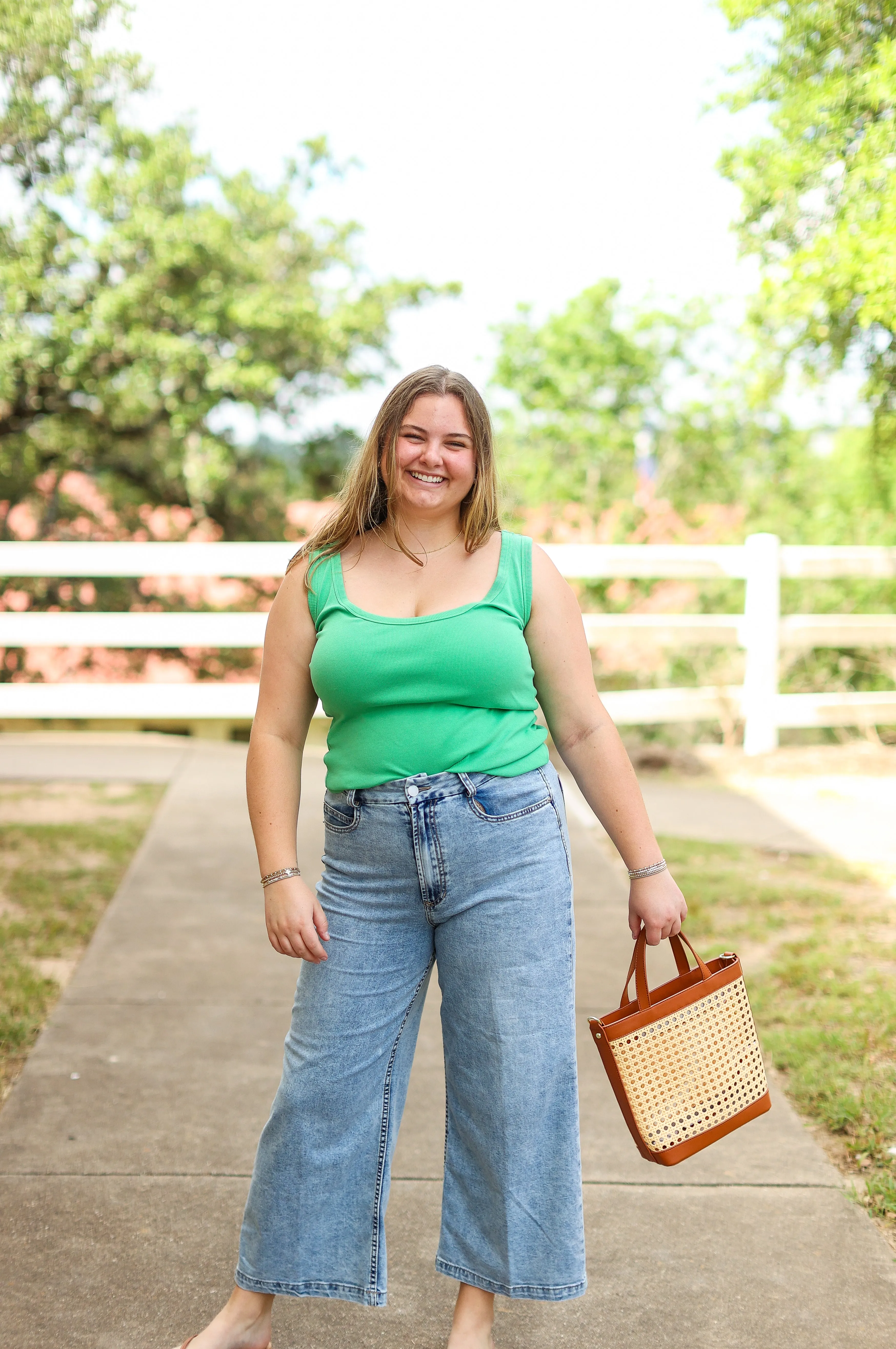 Audrey Super High Rise Cropped Wide Leg Pants in Shelby Chambray