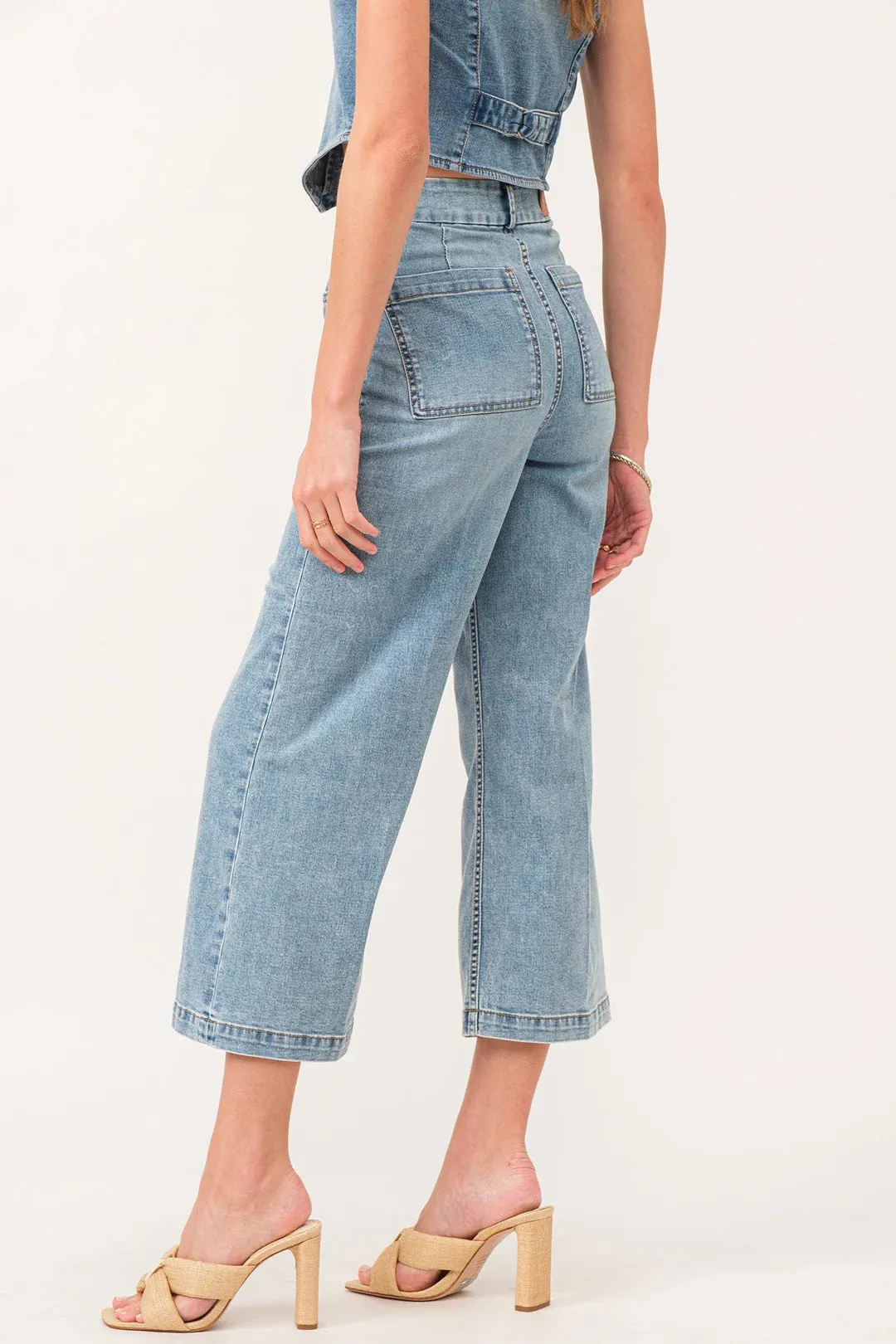 Audrey Super High Rise Cropped Wide Leg Pants in Shelby Chambray