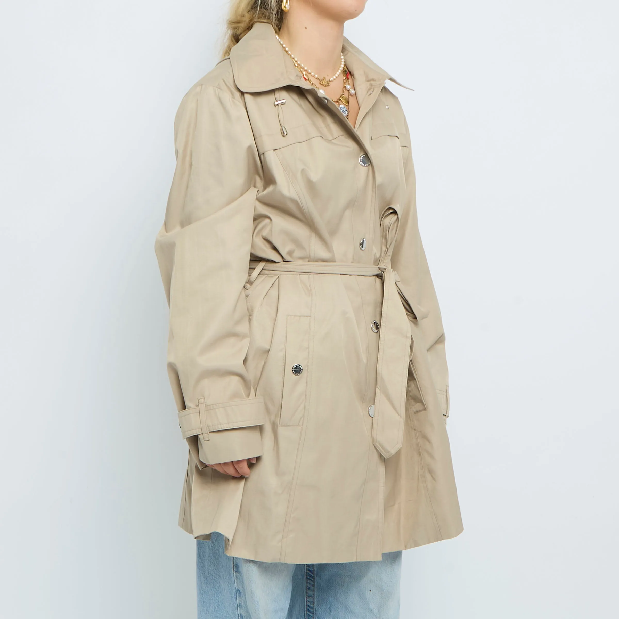 Beige Belted Hooded Trench Coat - UK 10