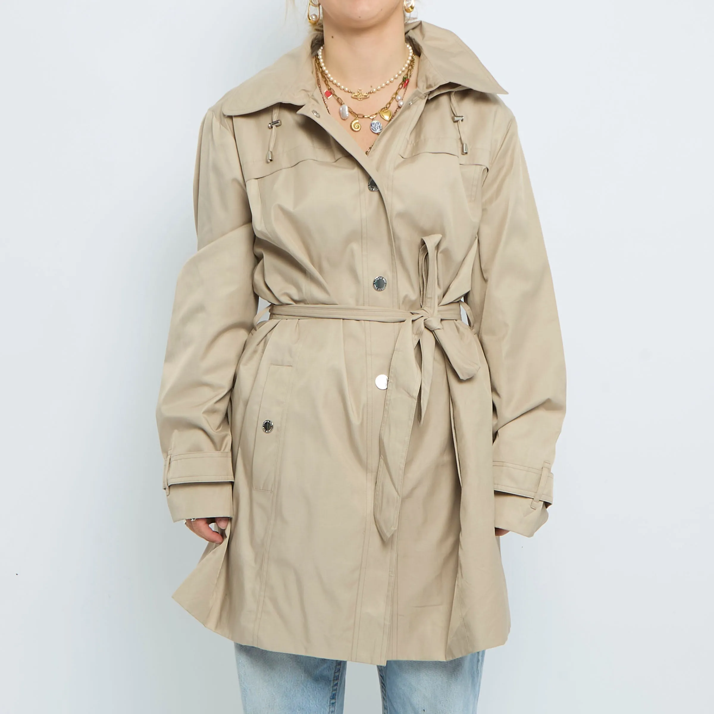 Beige Belted Hooded Trench Coat - UK 10