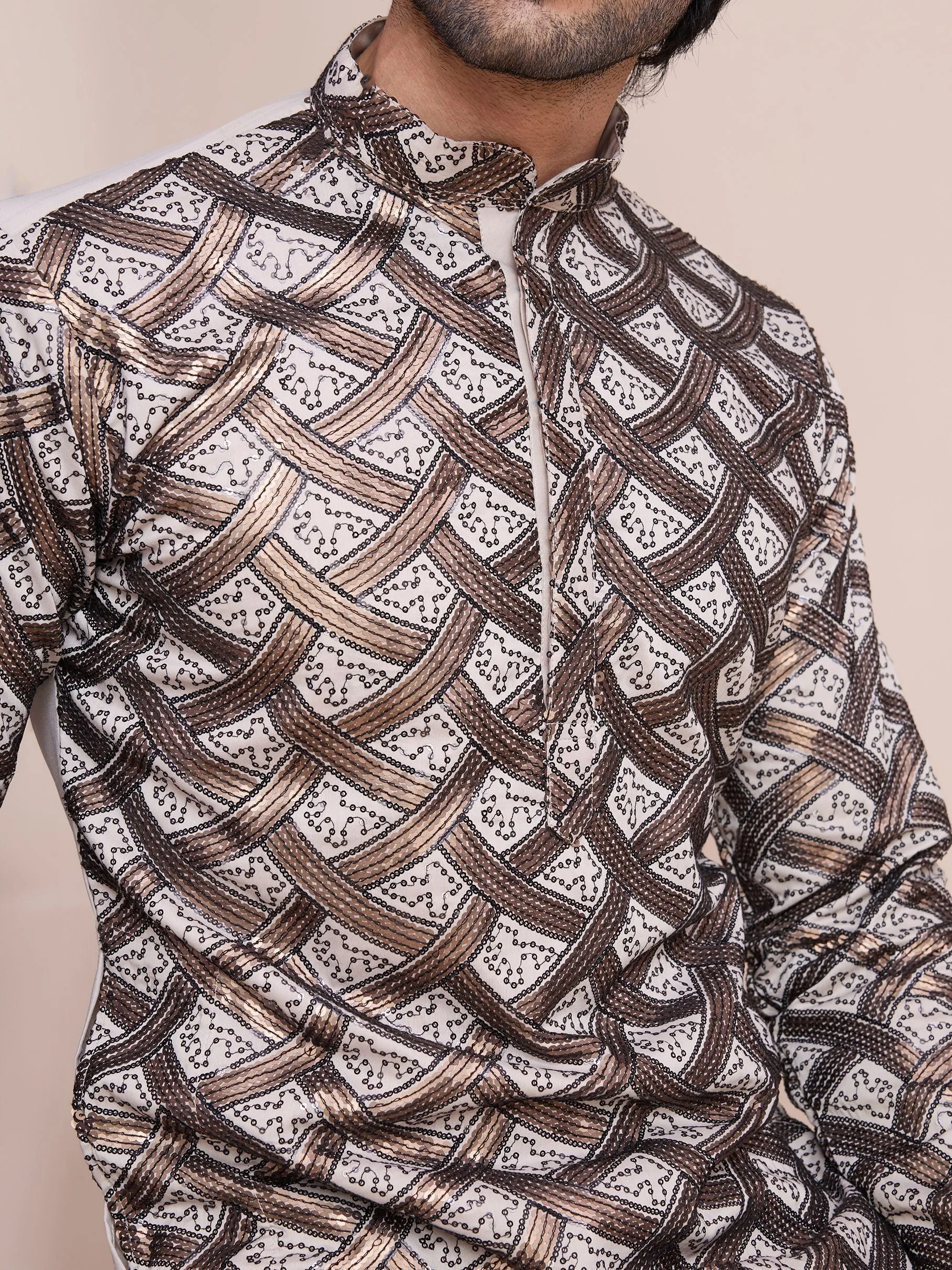 Beige Colour Soft Silk Heavy Thread Work With Sequines Work Kurta Payjama