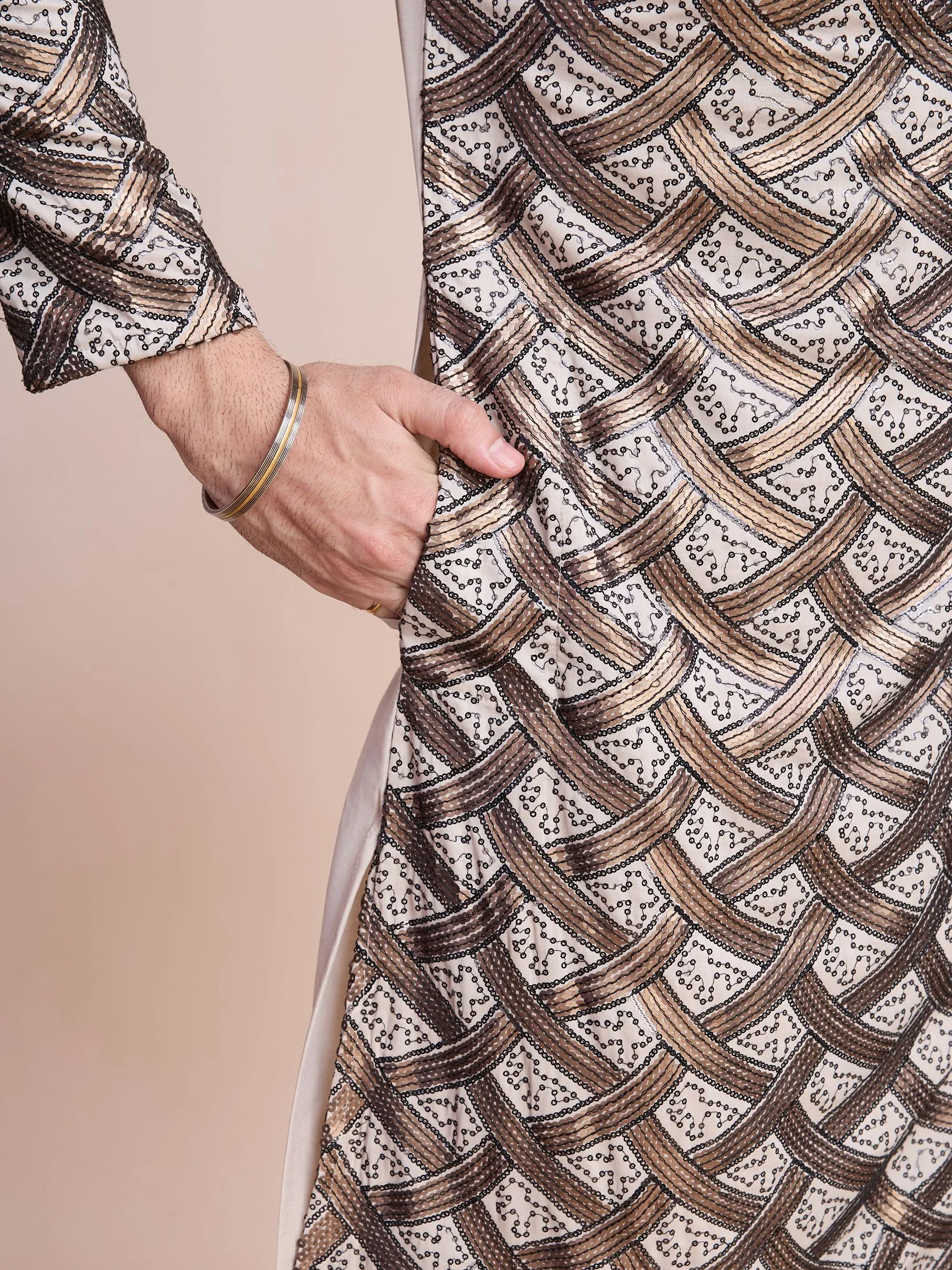 Beige Colour Soft Silk Heavy Thread Work With Sequines Work Kurta Payjama