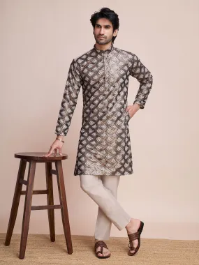 Beige Colour Soft Silk Heavy Thread Work With Sequines Work Kurta Payjama
