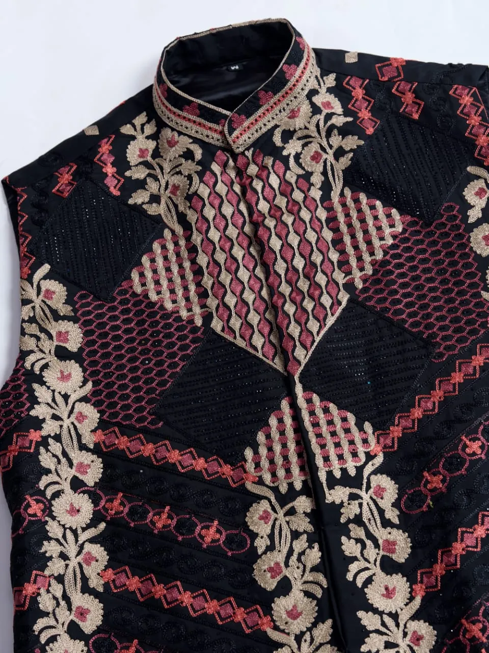 Black Viscose Rajwadi Silk Heavy Thread Work Kurta Payjama With Koti Jacket
