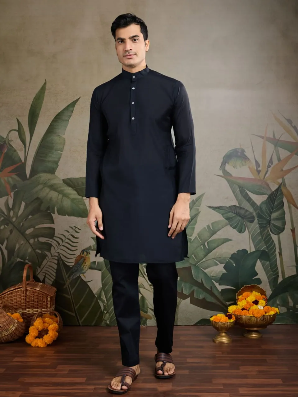 Black Viscose Rajwadi Silk Heavy Thread Work Kurta Payjama With Koti Jacket
