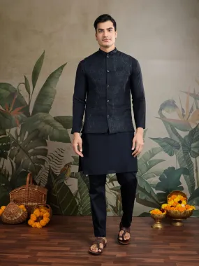 Black Viscose Silk Heavy Sequin Work Kurta Pajama & Koti Jacket