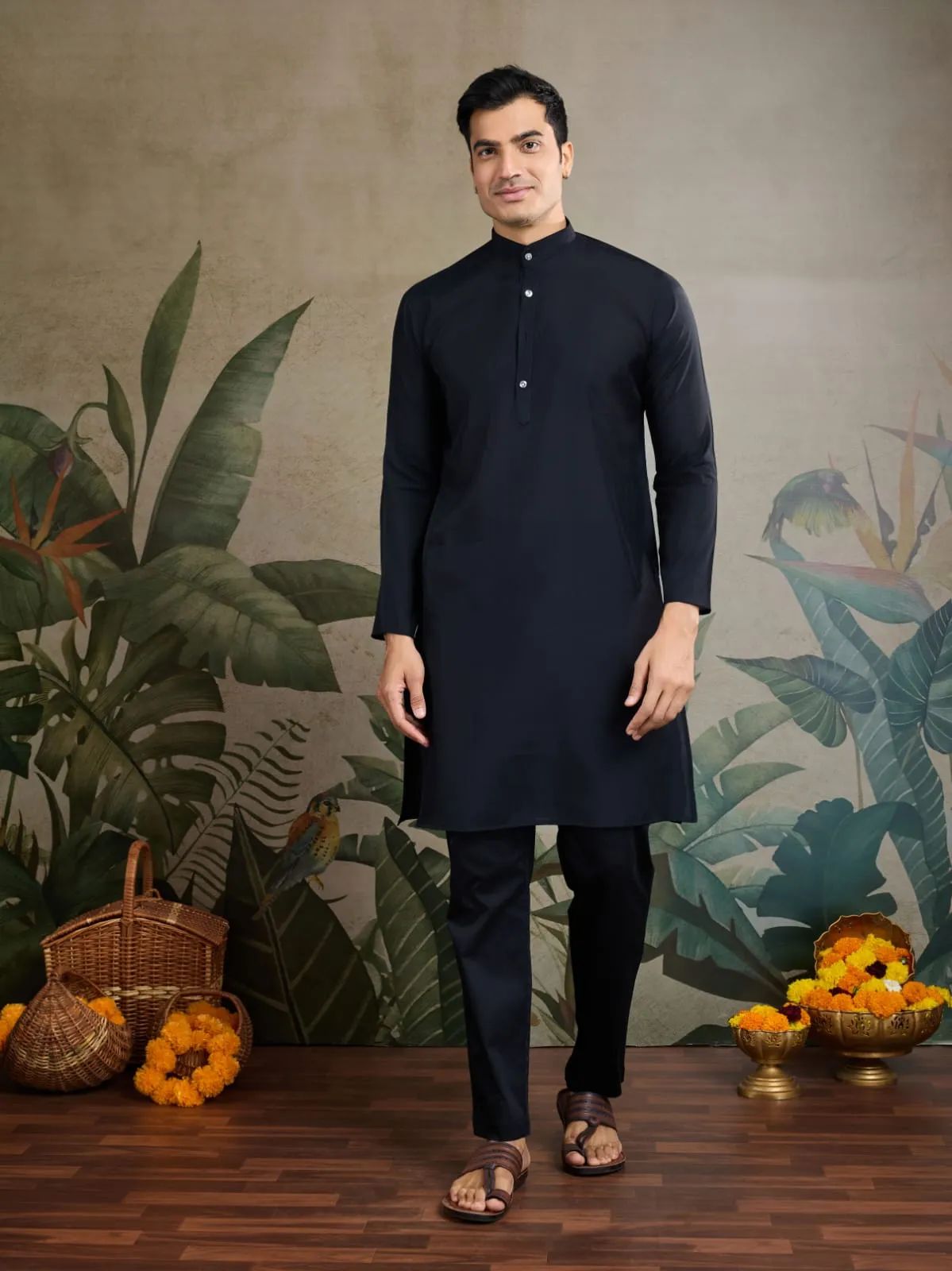 Black Viscose Silk Heavy Sequin Work Kurta Pajama & Koti Jacket