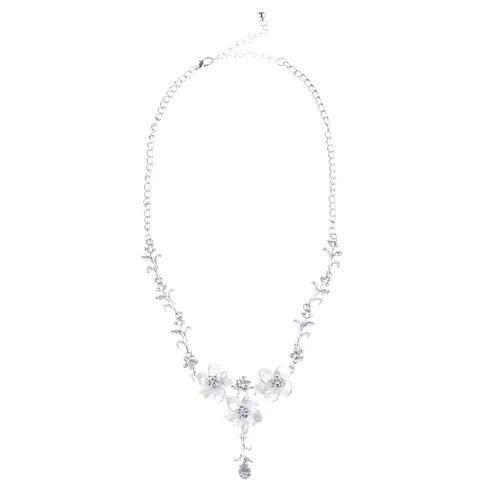 Bridal Wedding Jewelry Crystal Rhinestone Lovely Floral Necklace Set J695 Silver