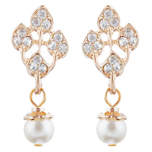 Bridal Wedding Jewelry Set Necklace Rhinestone Pearl Leaf Gold Ivory Cream
