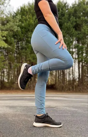 Butter Yoga Pants With Side Pockets in Dusty Blue