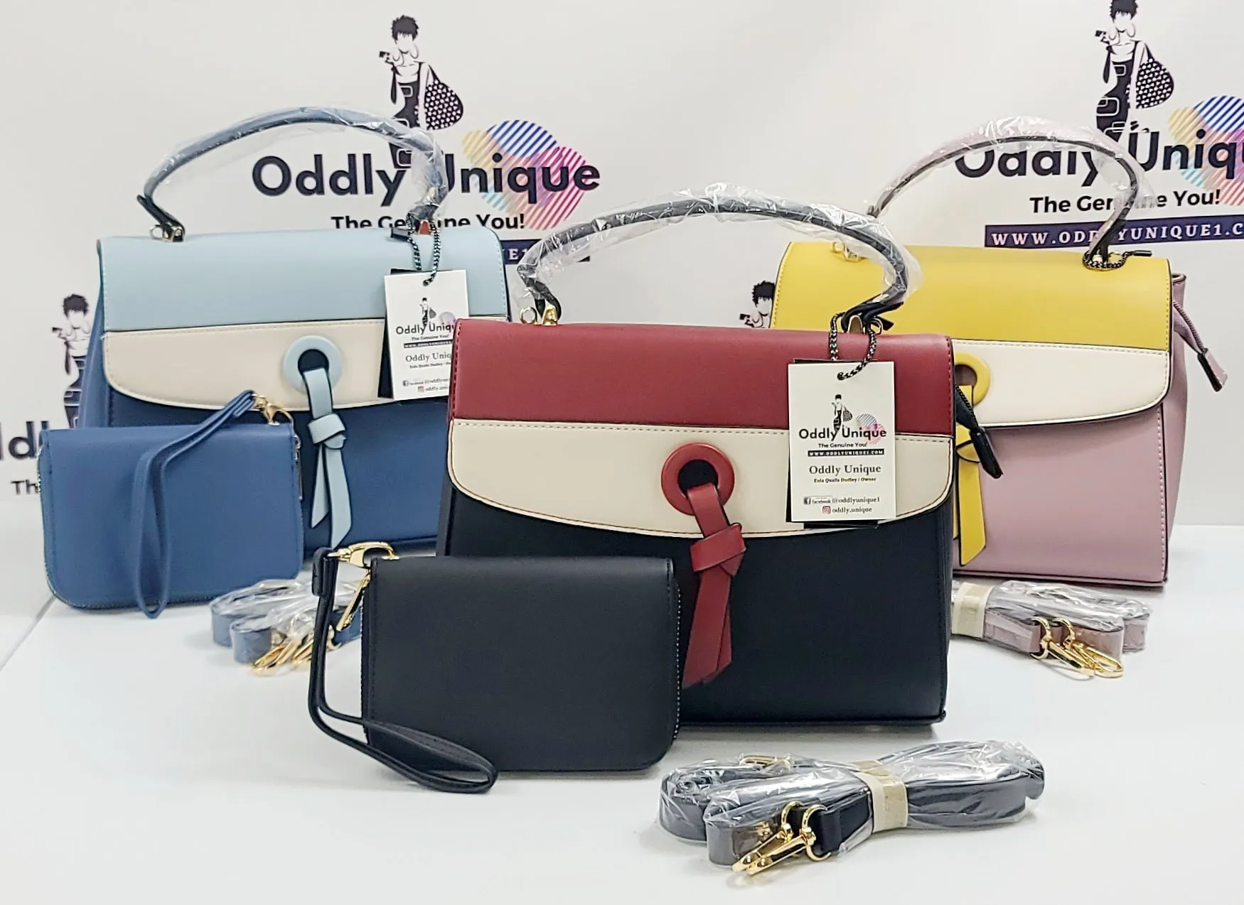 Colorblock Two Tone Satchel Sets with Matching Wallets