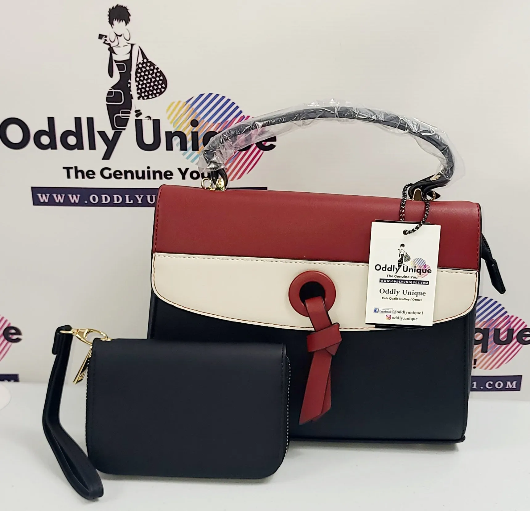 Colorblock Two Tone Satchel Sets with Matching Wallets