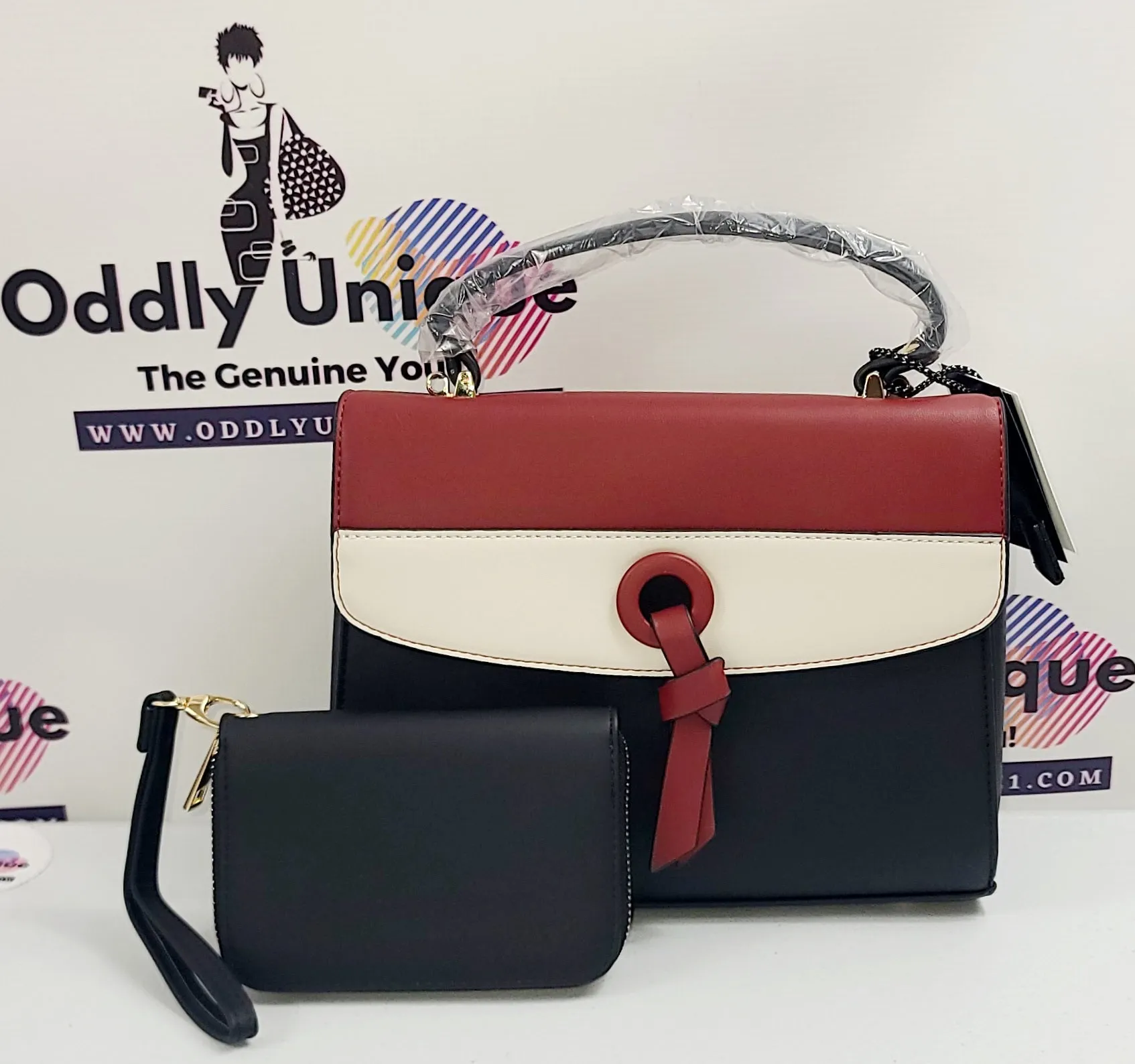 Colorblock Two Tone Satchel Sets with Matching Wallets