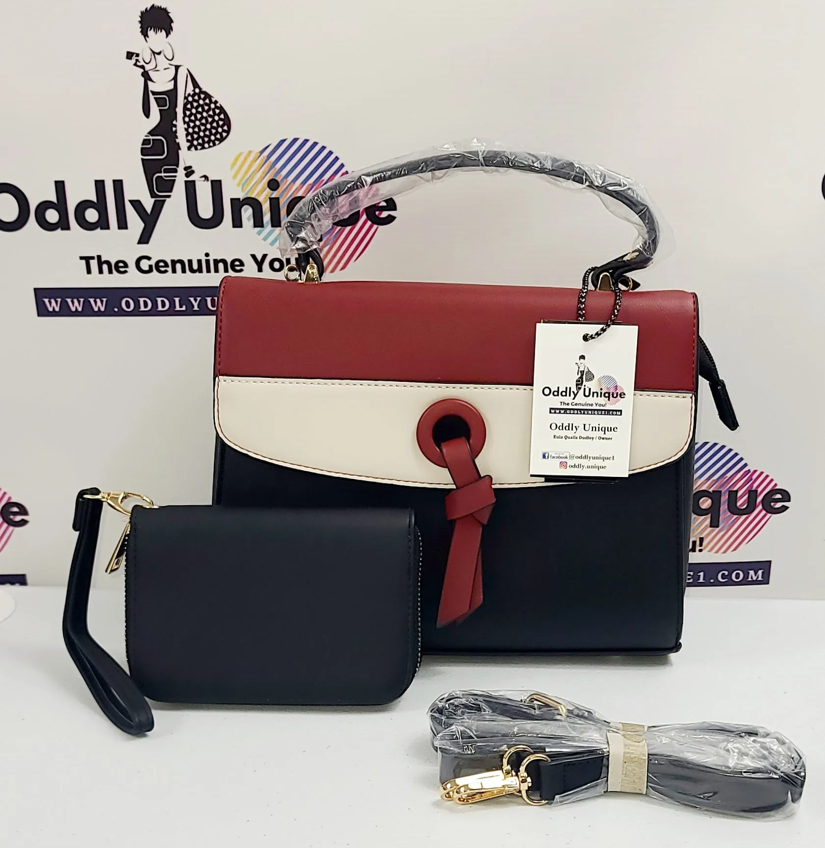 Colorblock Two Tone Satchel Sets with Matching Wallets