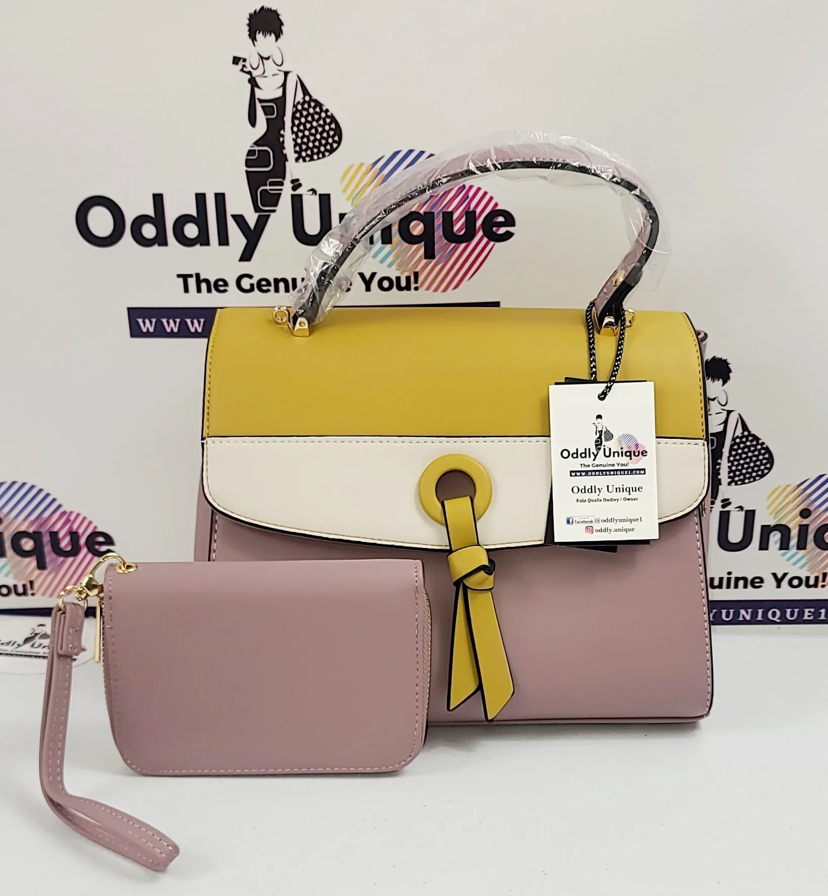 Colorblock Two Tone Satchel Sets with Matching Wallets