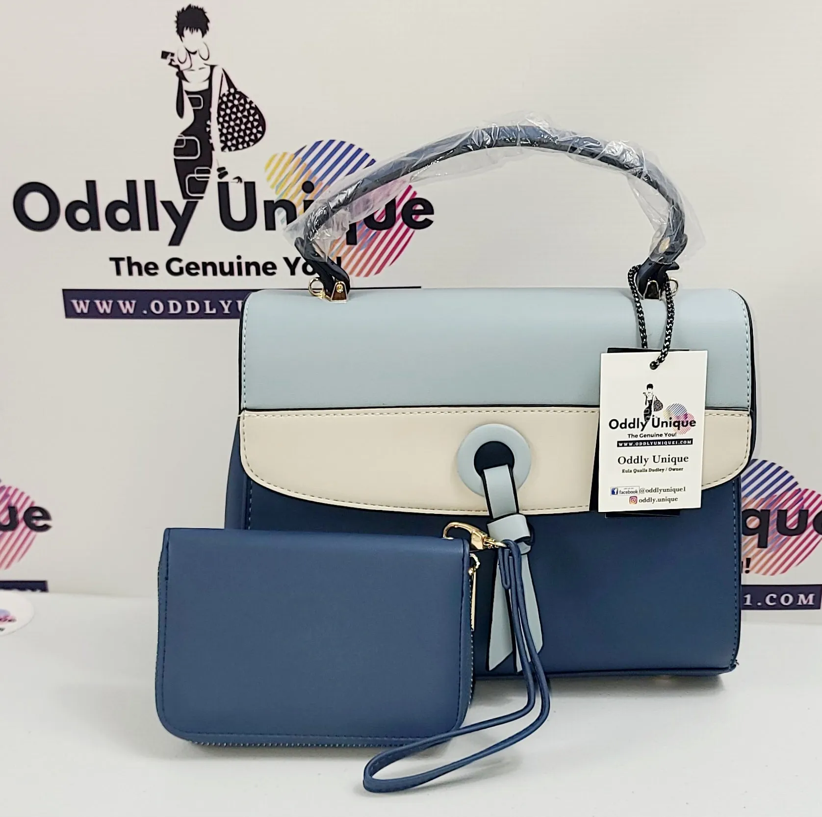 Colorblock Two Tone Satchel Sets with Matching Wallets