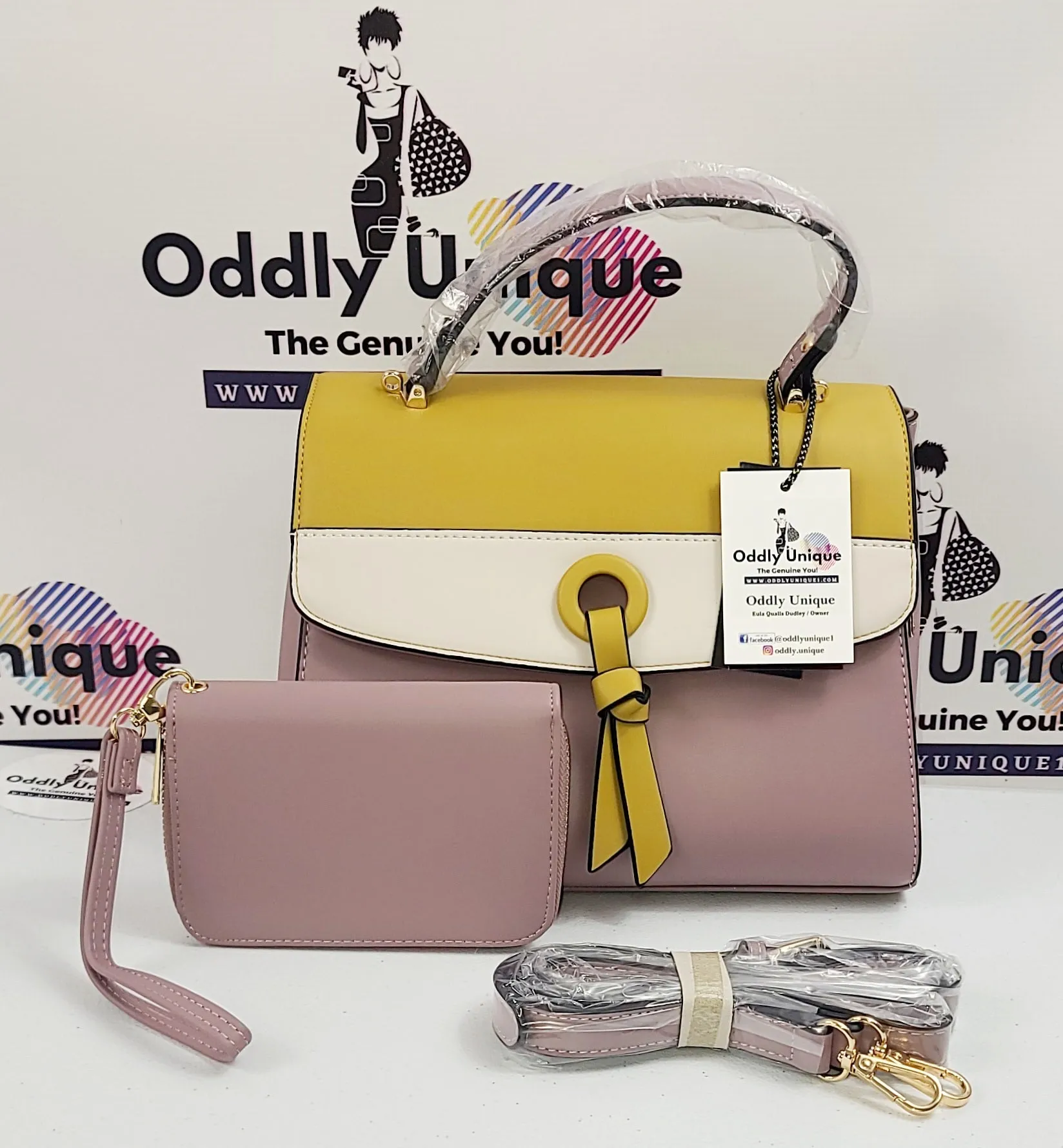 Colorblock Two Tone Satchel Sets with Matching Wallets