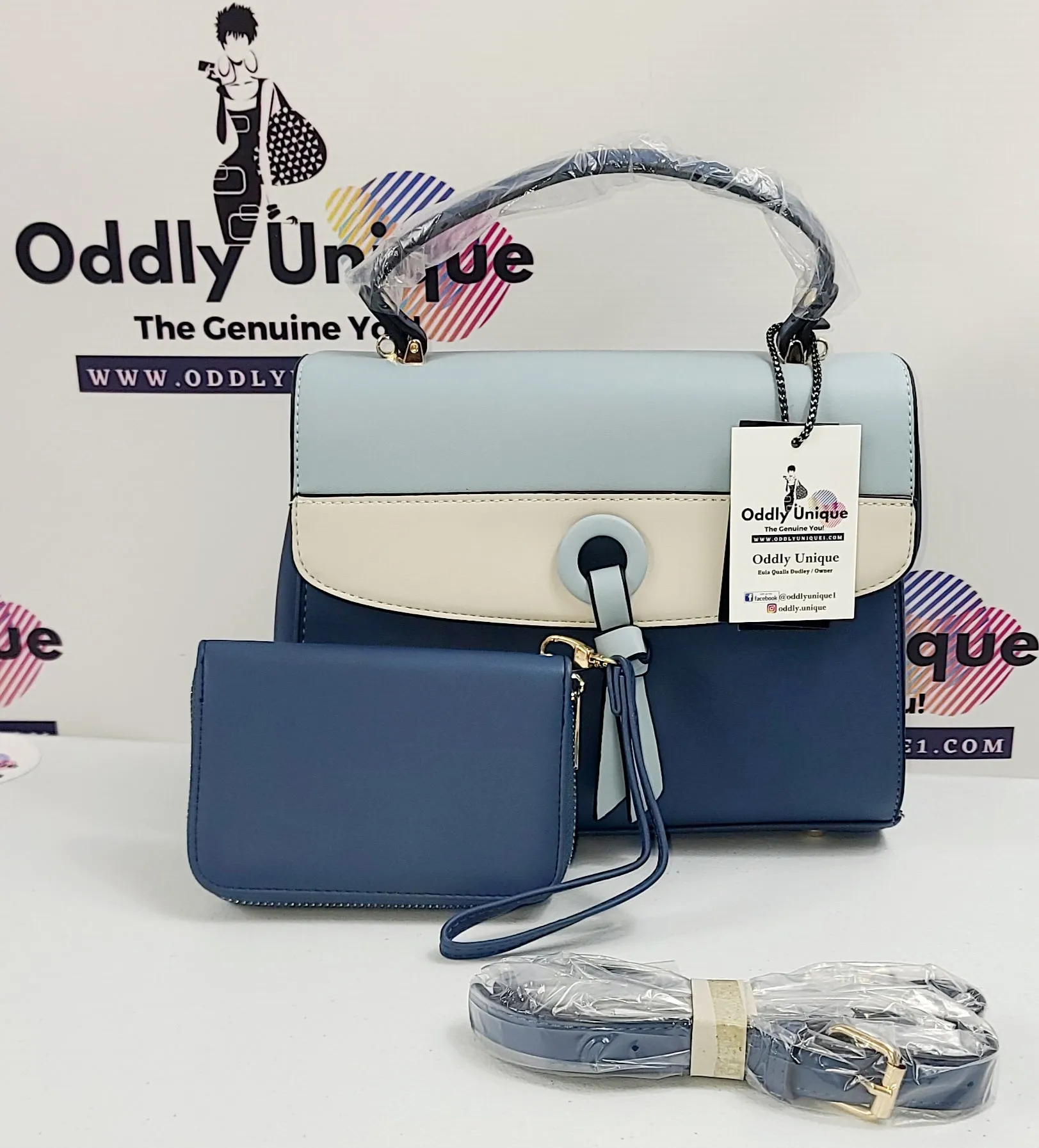 Colorblock Two Tone Satchel Sets with Matching Wallets