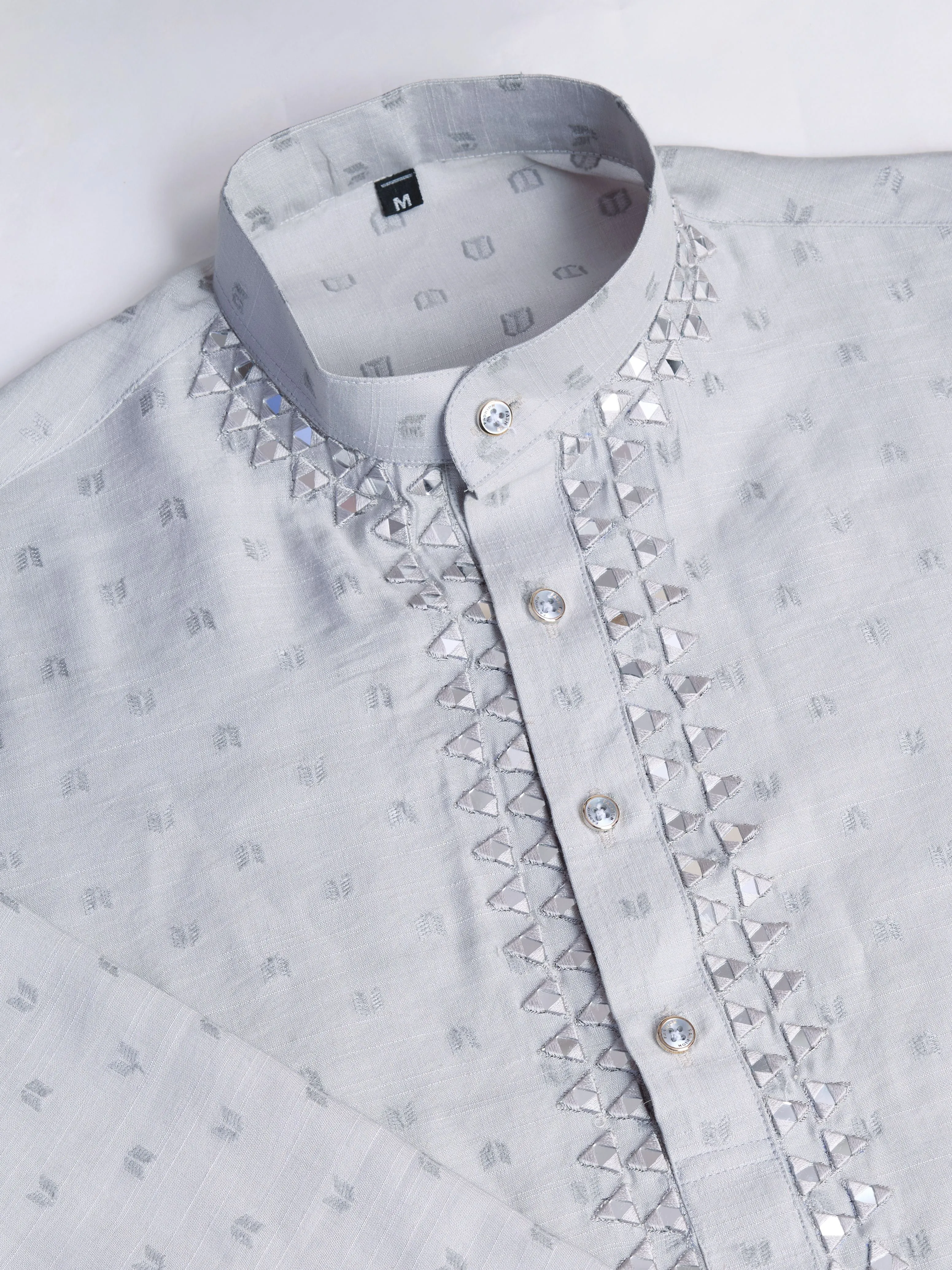 Grey Colour Reyon Silk With Mirror Work Kurta Payjama