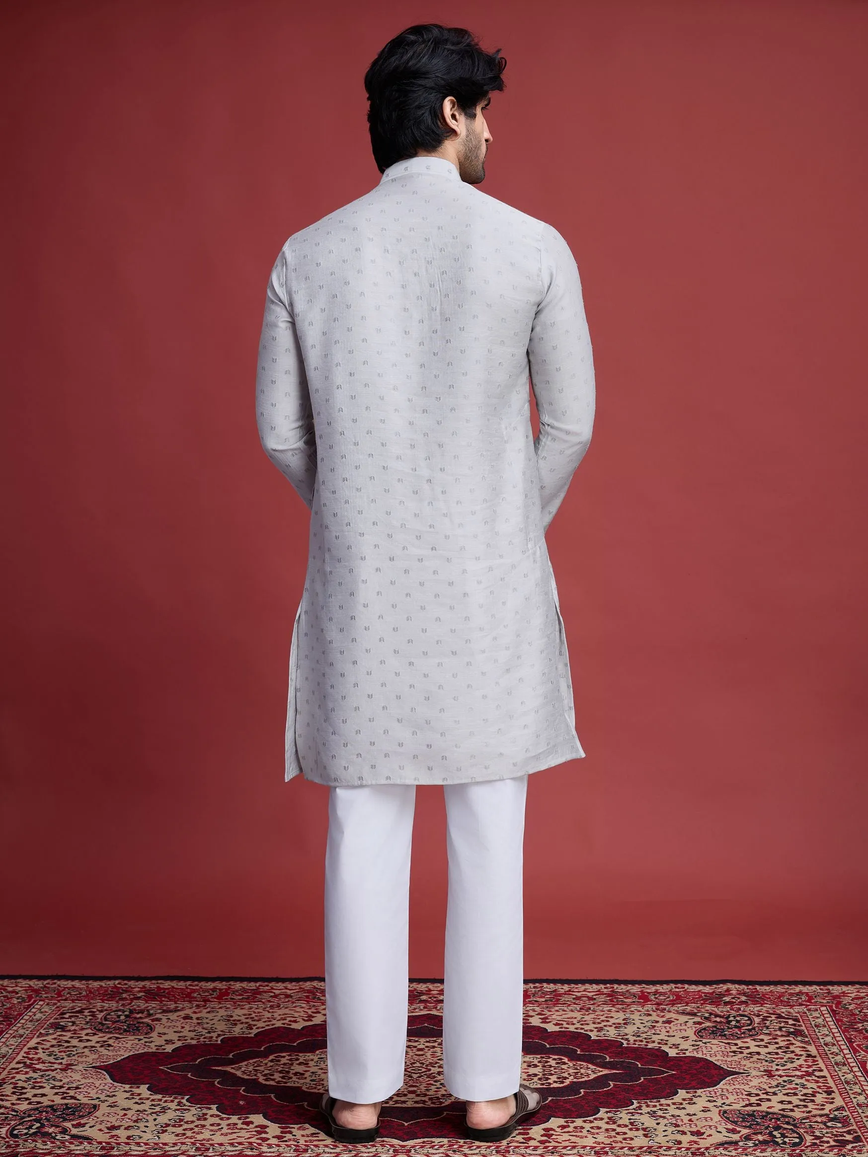 Grey Colour Reyon Silk With Mirror Work Kurta Payjama