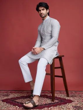 Grey Colour Reyon Silk With Mirror Work Kurta Payjama