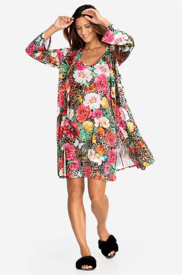 Johnny Was Sandra Sleep Robe Leopard Lounge Pj Flower New