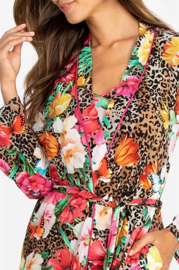 Johnny Was Sandra Sleep Robe Leopard Lounge Pj Flower New