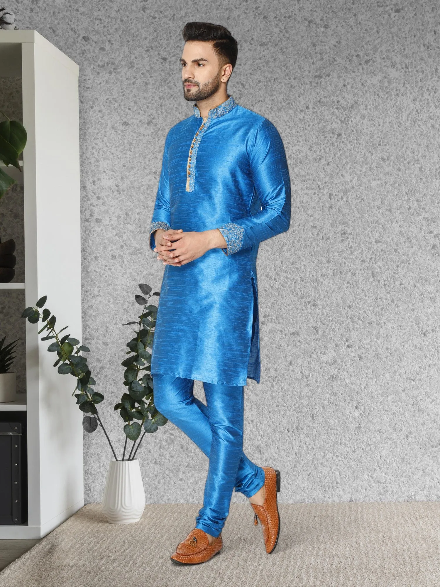 Kurta Pajama For Men Indian Festival Wedding Party Dress Turquoise