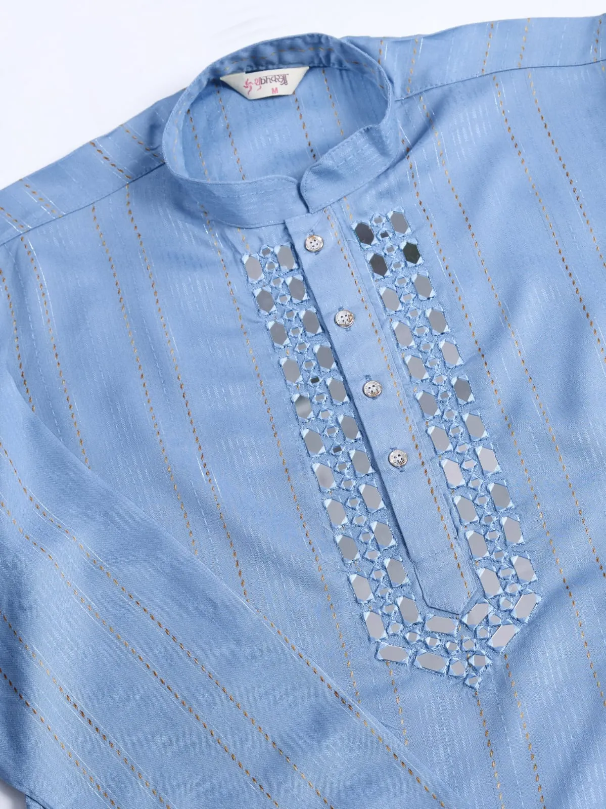 Light Blue Viscose Silk Heavy Thread With Real Mirror Work Kurta Pajama