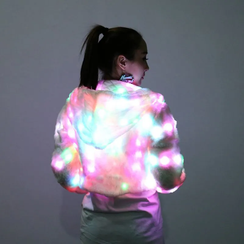 Long Sleeve Led Light Shining Faux Fur Coat