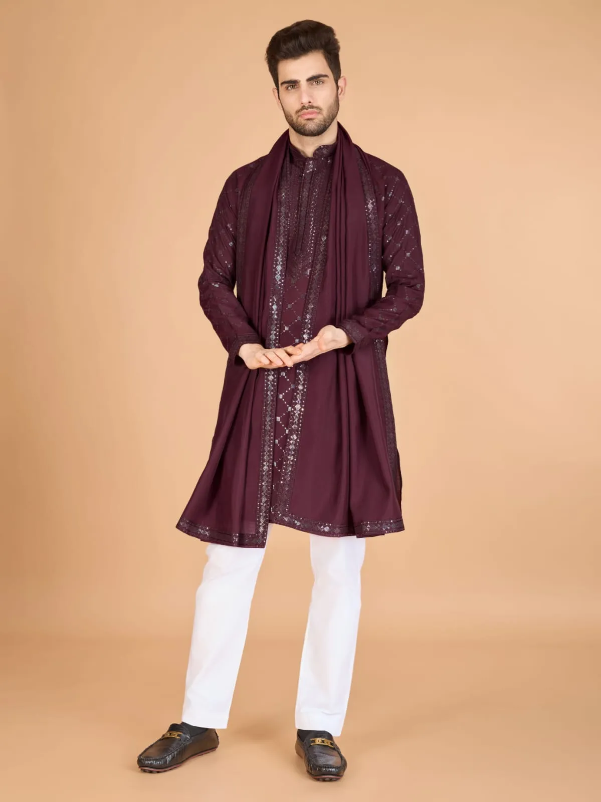 Maroon Colour Viscose Silk Heavy Thread Work Kurta Payjama