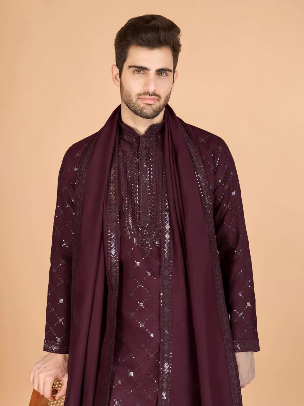 Maroon Colour Viscose Silk Heavy Thread Work Kurta Payjama