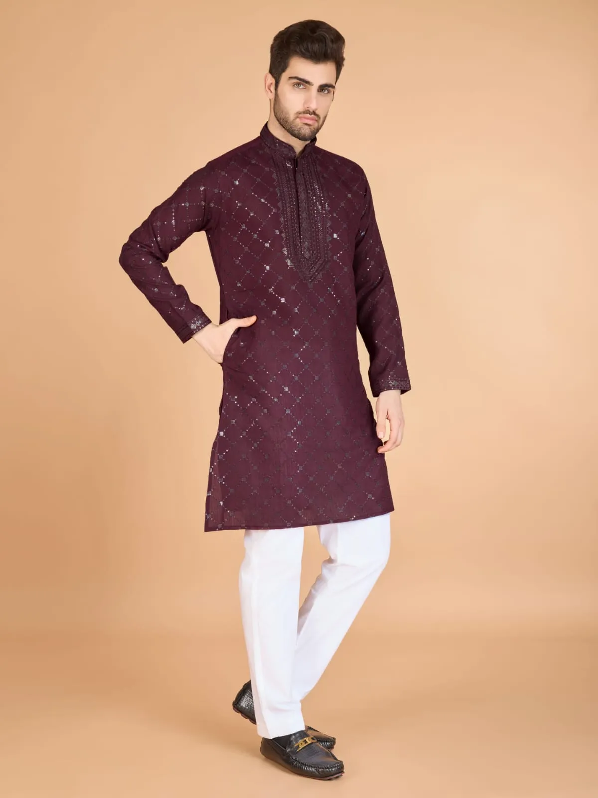 Maroon Colour Viscose Silk Heavy Thread Work Kurta Payjama