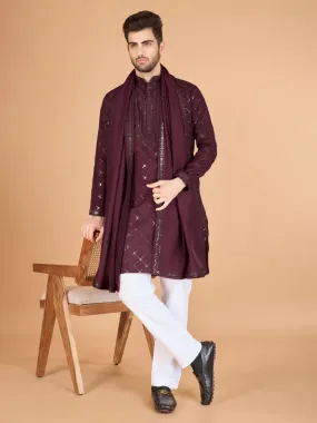 Maroon Colour Viscose Silk Heavy Thread Work Kurta Payjama