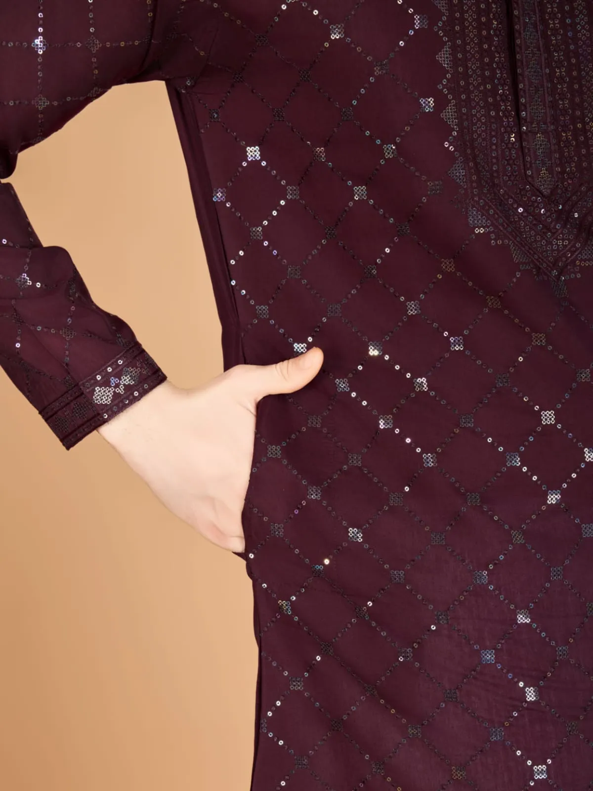 Maroon Colour Viscose Silk Heavy Thread Work Kurta Payjama