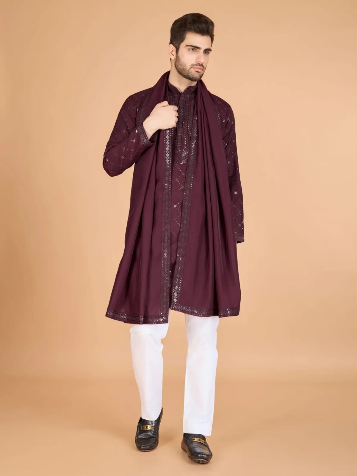 Maroon Colour Viscose Silk Heavy Thread Work Kurta Payjama