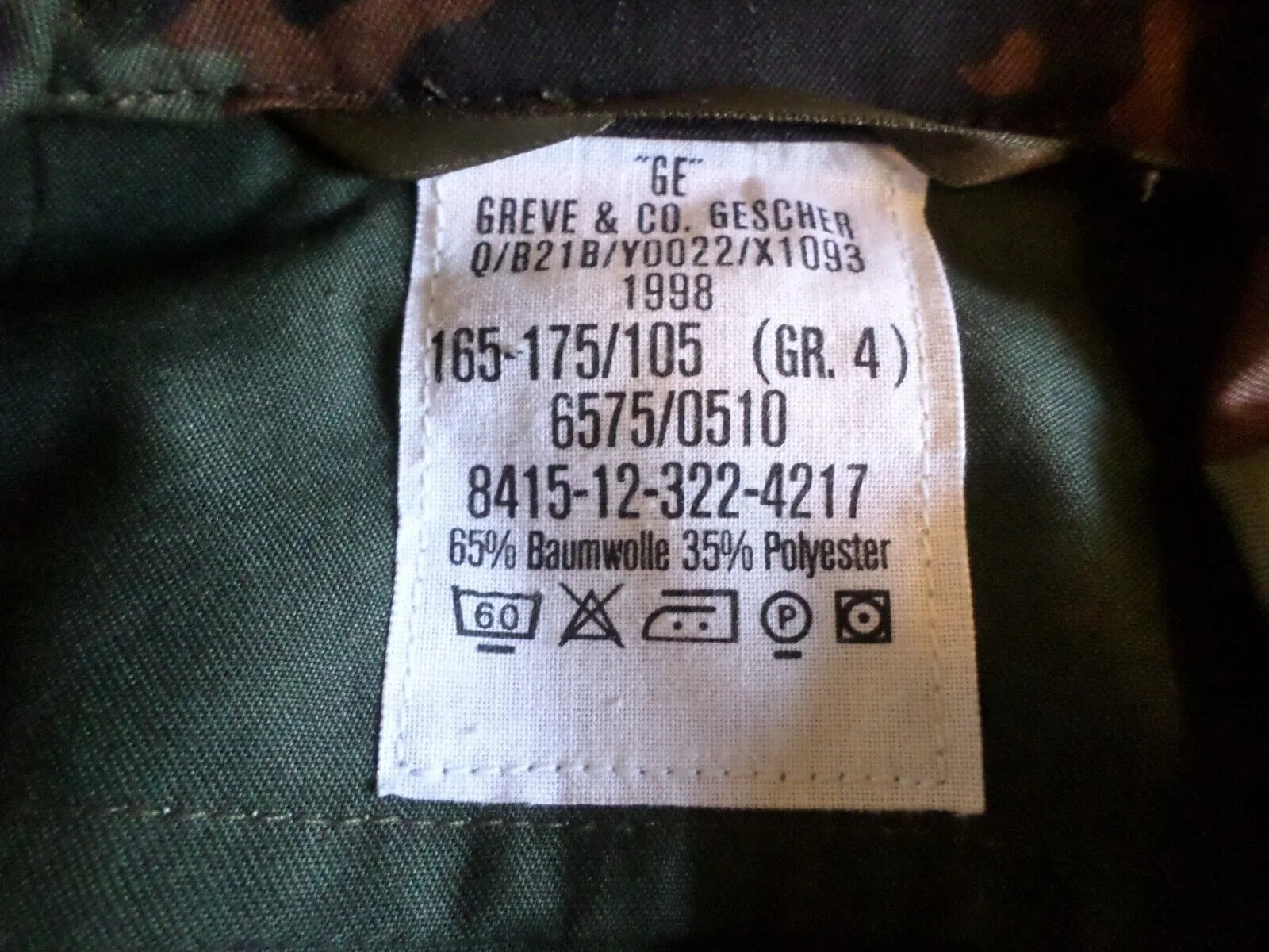 NEW GERMAN ARMY ISSUE FLECKTARN FLECK CAMOUFLAGE SHIRT/JACKET SIZE 44" LARGE