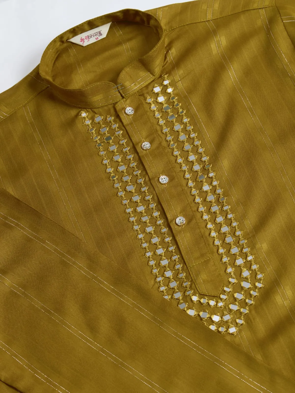 Rust Yellow Pure Viscose Reyon Silk Real Mirror Work Kurta Dupatta