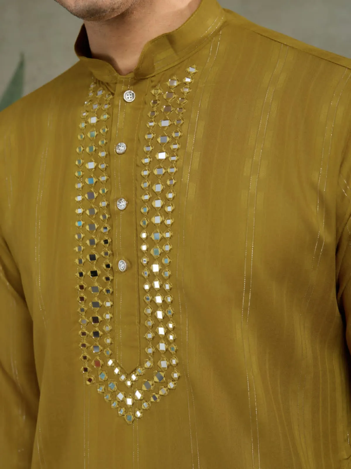 Rust Yellow Pure Viscose Reyon Silk Real Mirror Work Kurta Dupatta