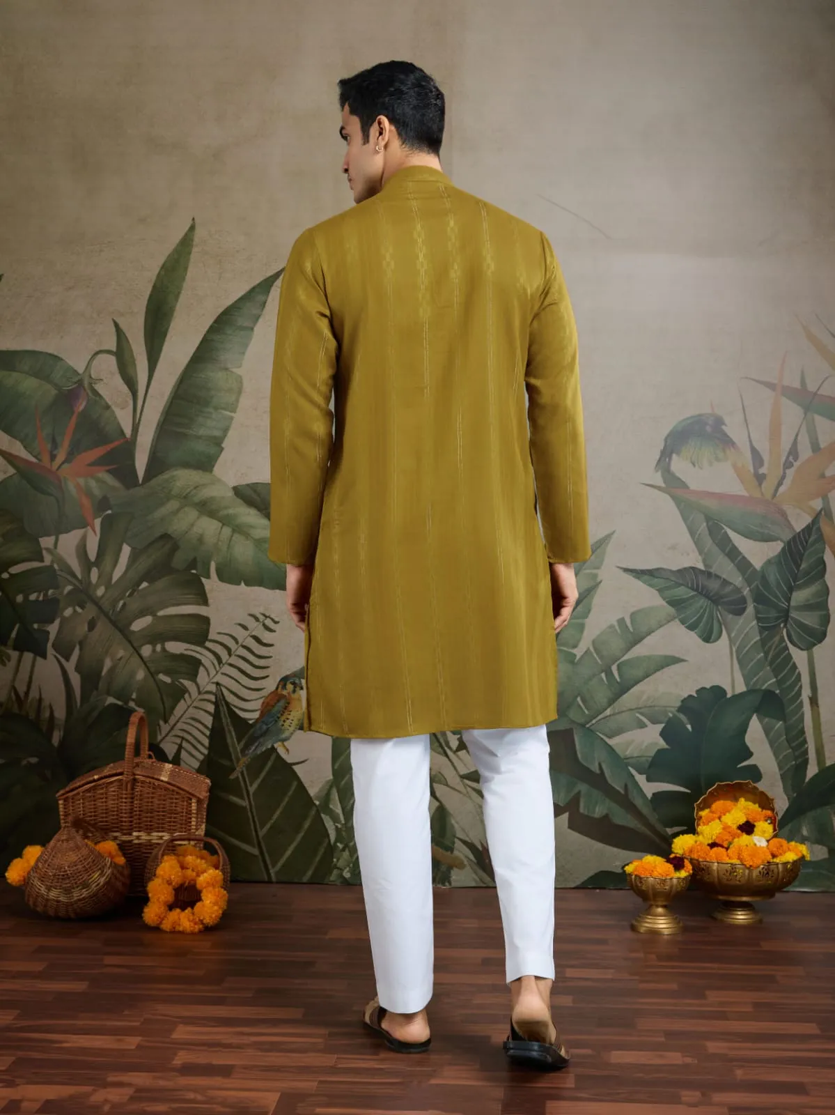 Rust Yellow Pure Viscose Reyon Silk Real Mirror Work Kurta Dupatta