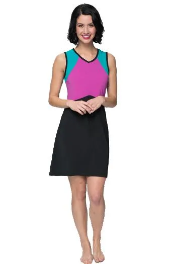 Sleeveless Colorblock Swim n' Tennis Dress & Cover Up - Chlorine Proof