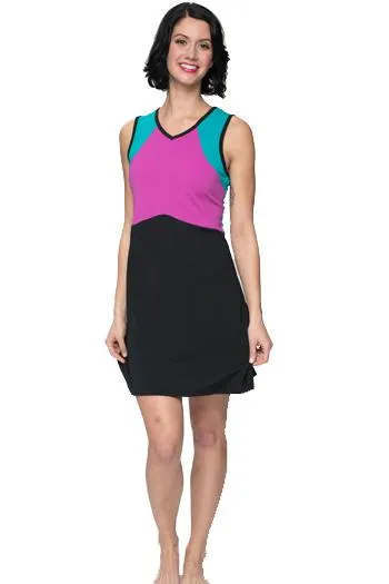 Sleeveless Colorblock Swim n' Tennis Dress & Cover Up - Chlorine Proof