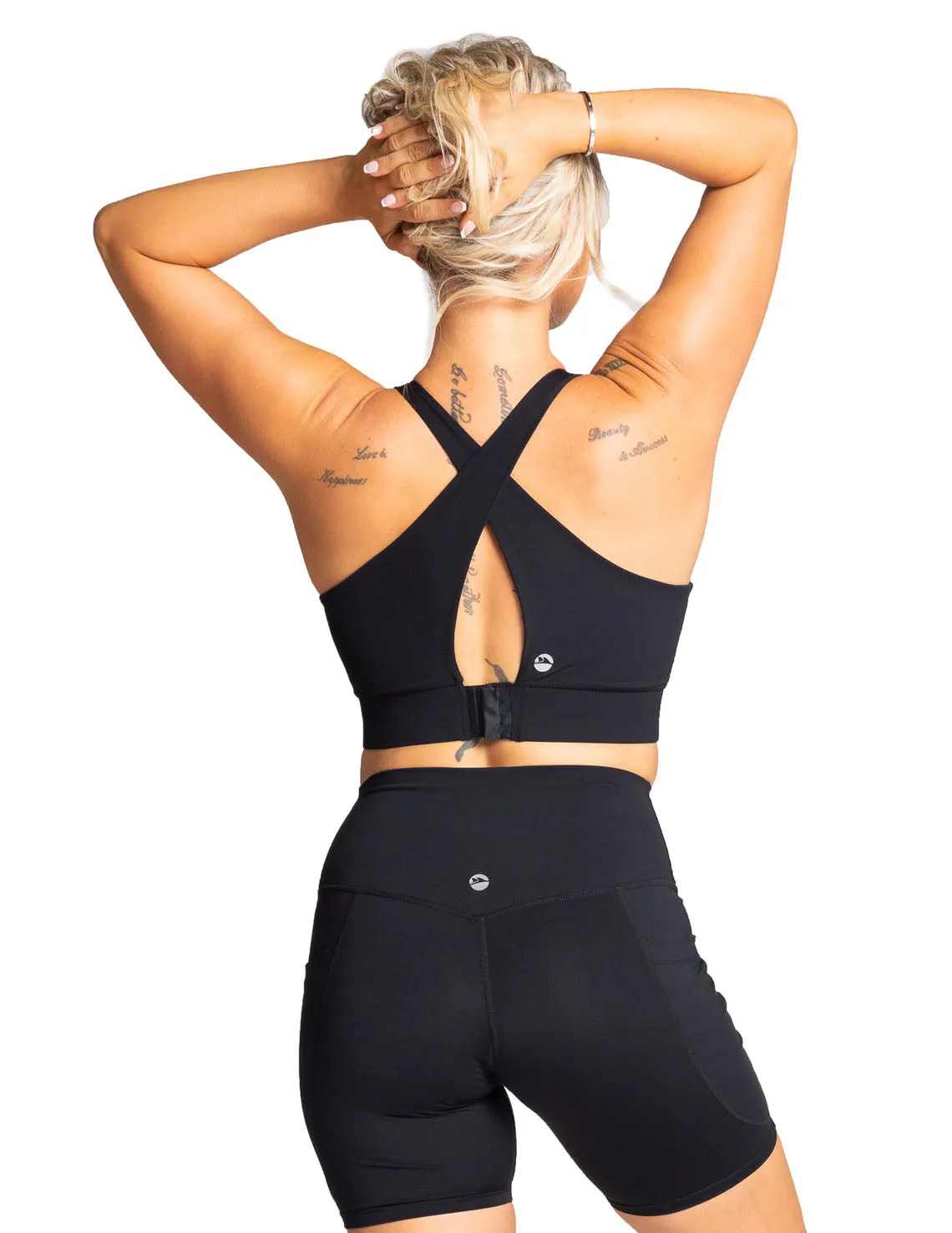 Sports Bra with Hook-and-Eye Closure, Medium to High Support, Black