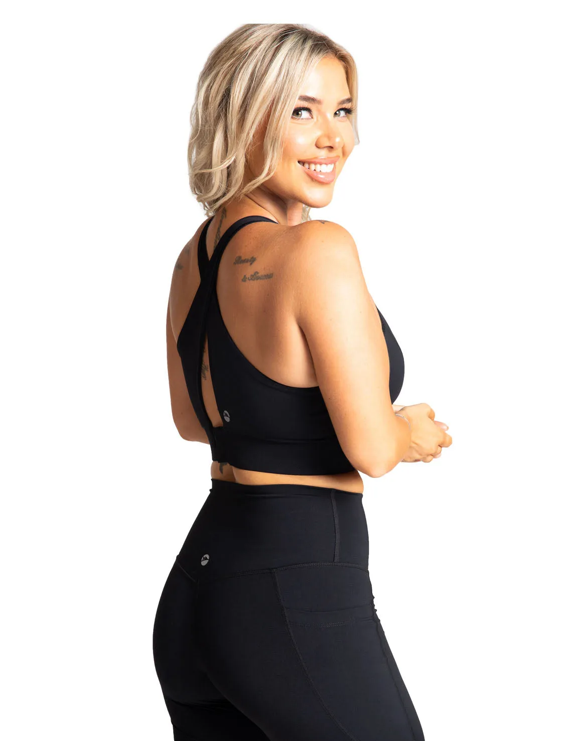 Sports Bra with Hook-and-Eye Closure, Medium to High Support, Black