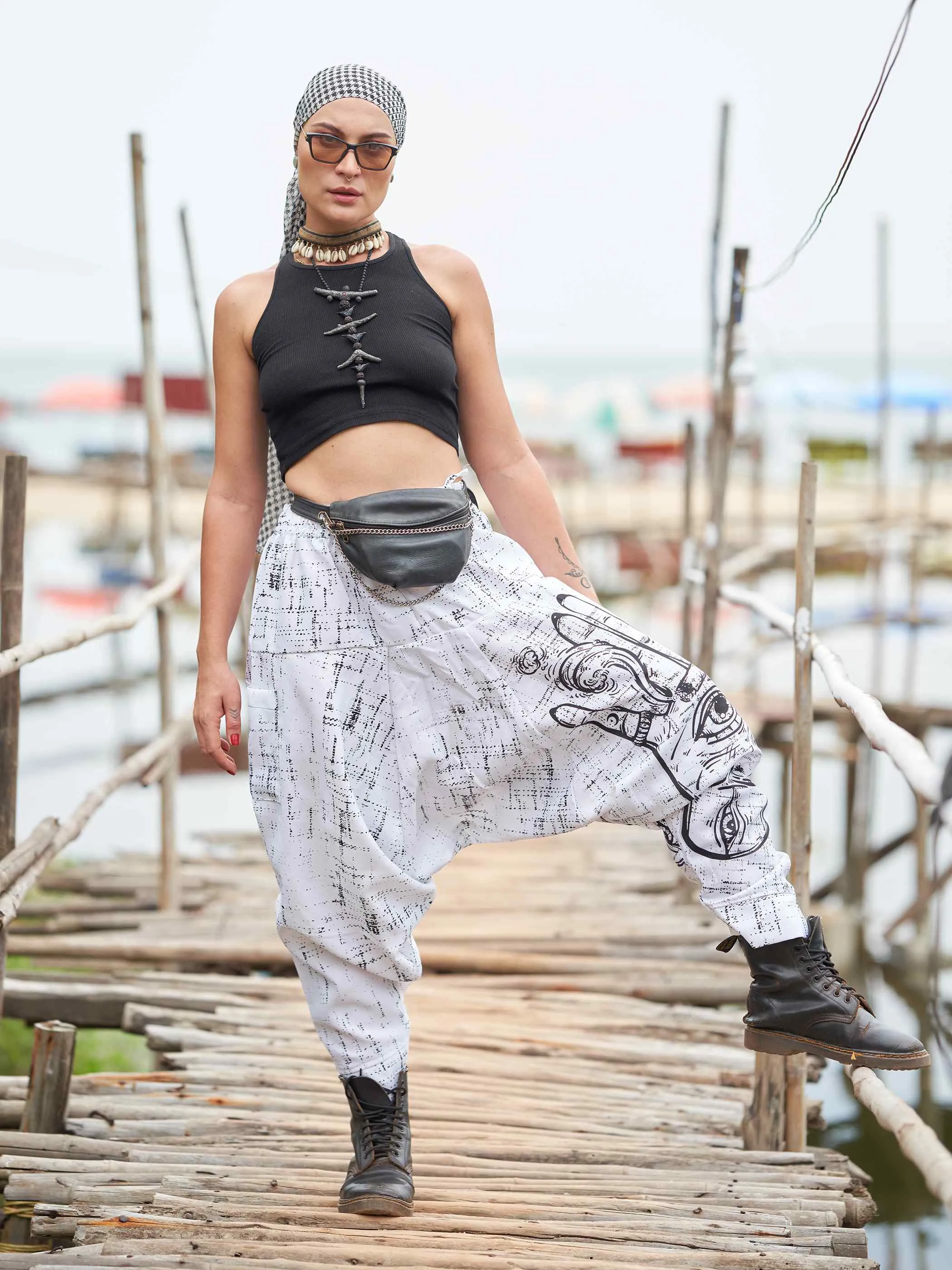 Women's Hand of Fatima Print Vintage Hippy Harem Pants For Travel Yoga Dance