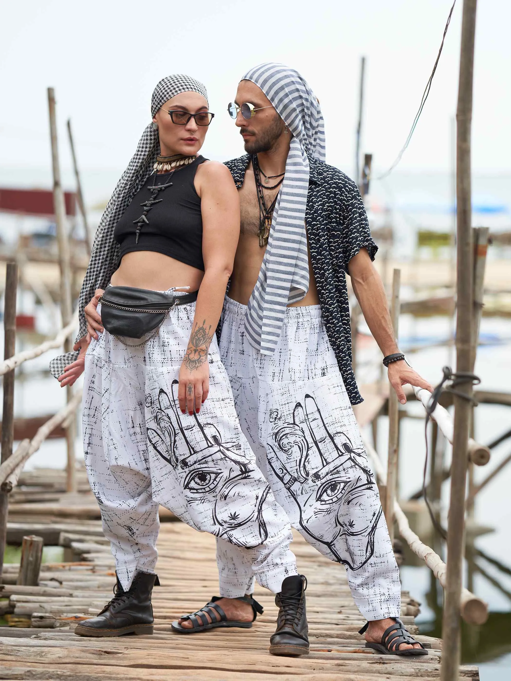 Women's Hand of Fatima Print Vintage Hippy Harem Pants For Travel Yoga Dance
